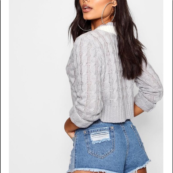 Boohoo V- neck plunge crop jumper / Grey - Picture 2 of 6